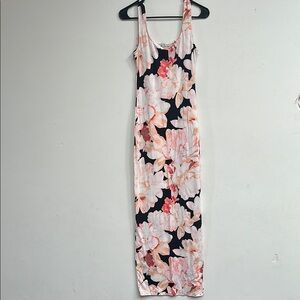 Floral Sleeveless Maxi Dress - Black and Pink